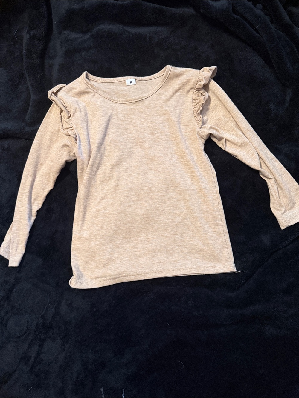 Girls' Long Sleeve Ruffle Shoulder Top - Neutral Beige